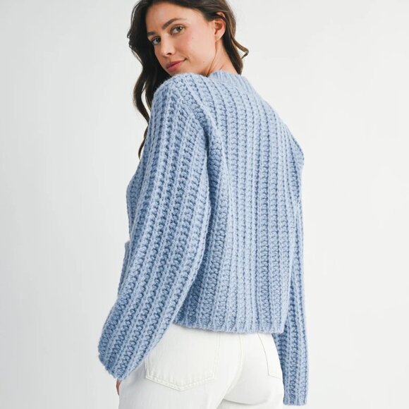 Mable Cozy Blue Gold Buttoned Cardigan NWT, Size M - Picture 4 of 14